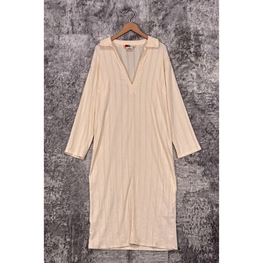 Free People Dress Large Womens Ivory Long Sleeve Popover Midi / Maxi